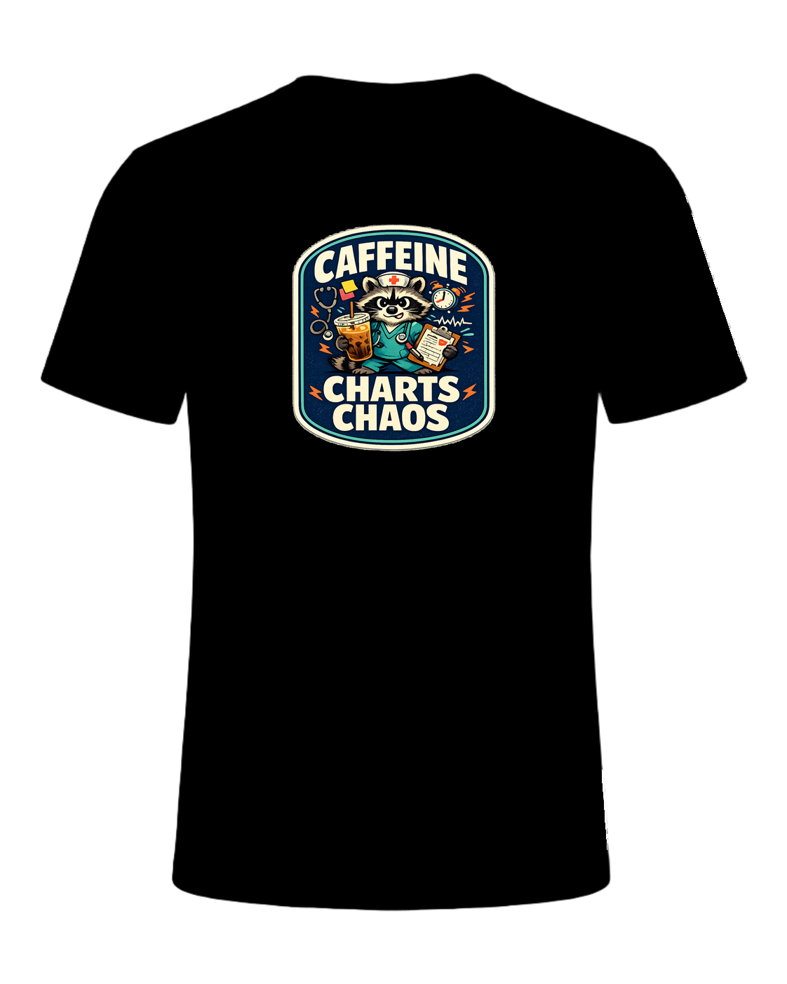 Caffeine Charts Chaos Tee — Black