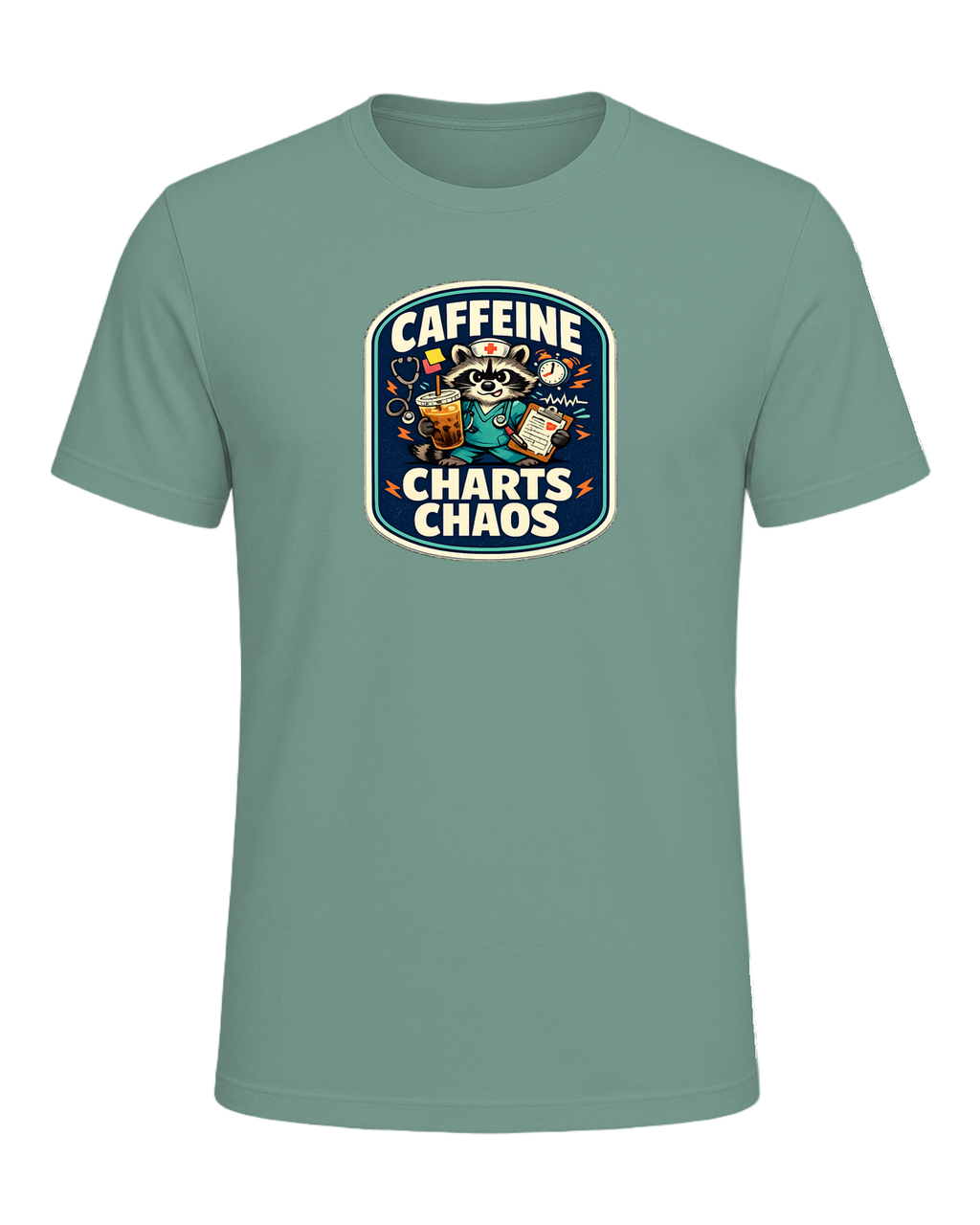 Caffeine Charts Chaos Tee — Heather Dusty Blue