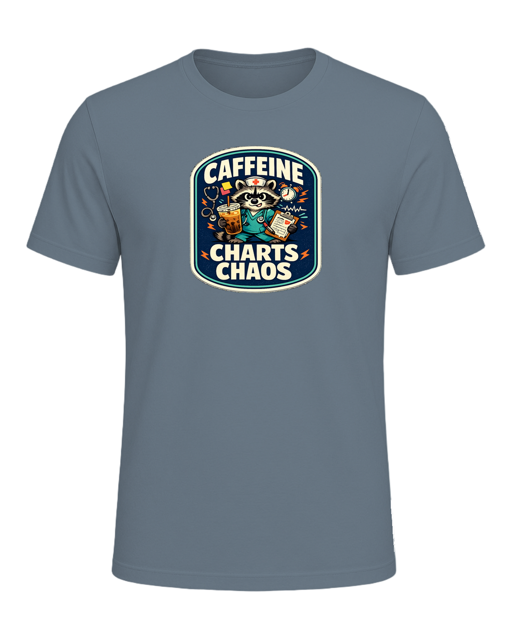 Caffeine Charts Chaos Tee — Heather Slate