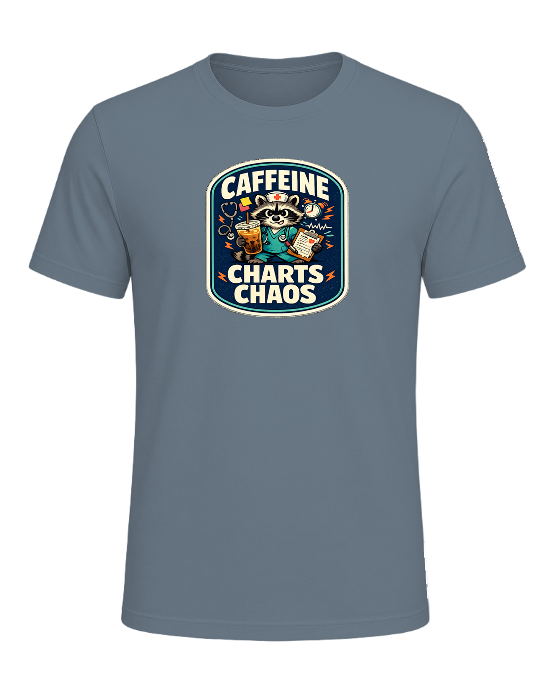 Caffeine Charts Chaos Tee — Heather Slate