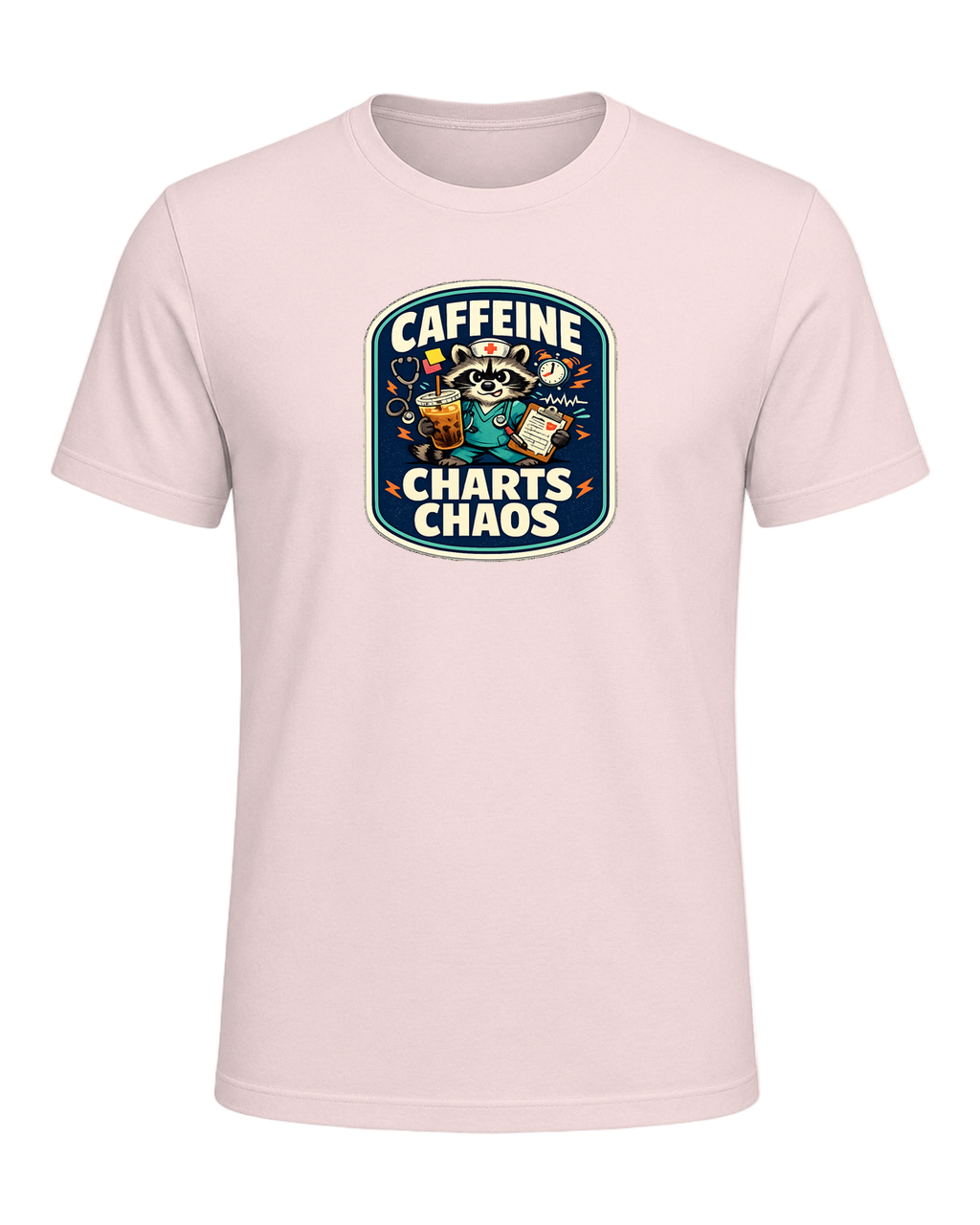 Caffeine Charts Chaos Tee — Soft Pink