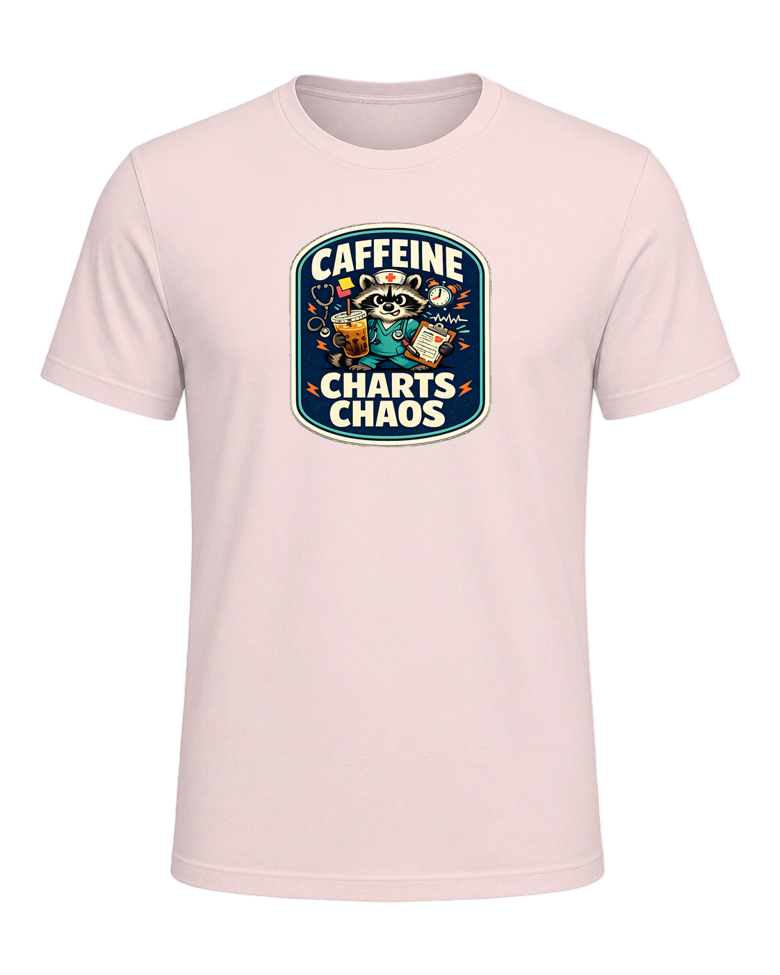 Caffeine Charts Chaos Tee — Soft Pink