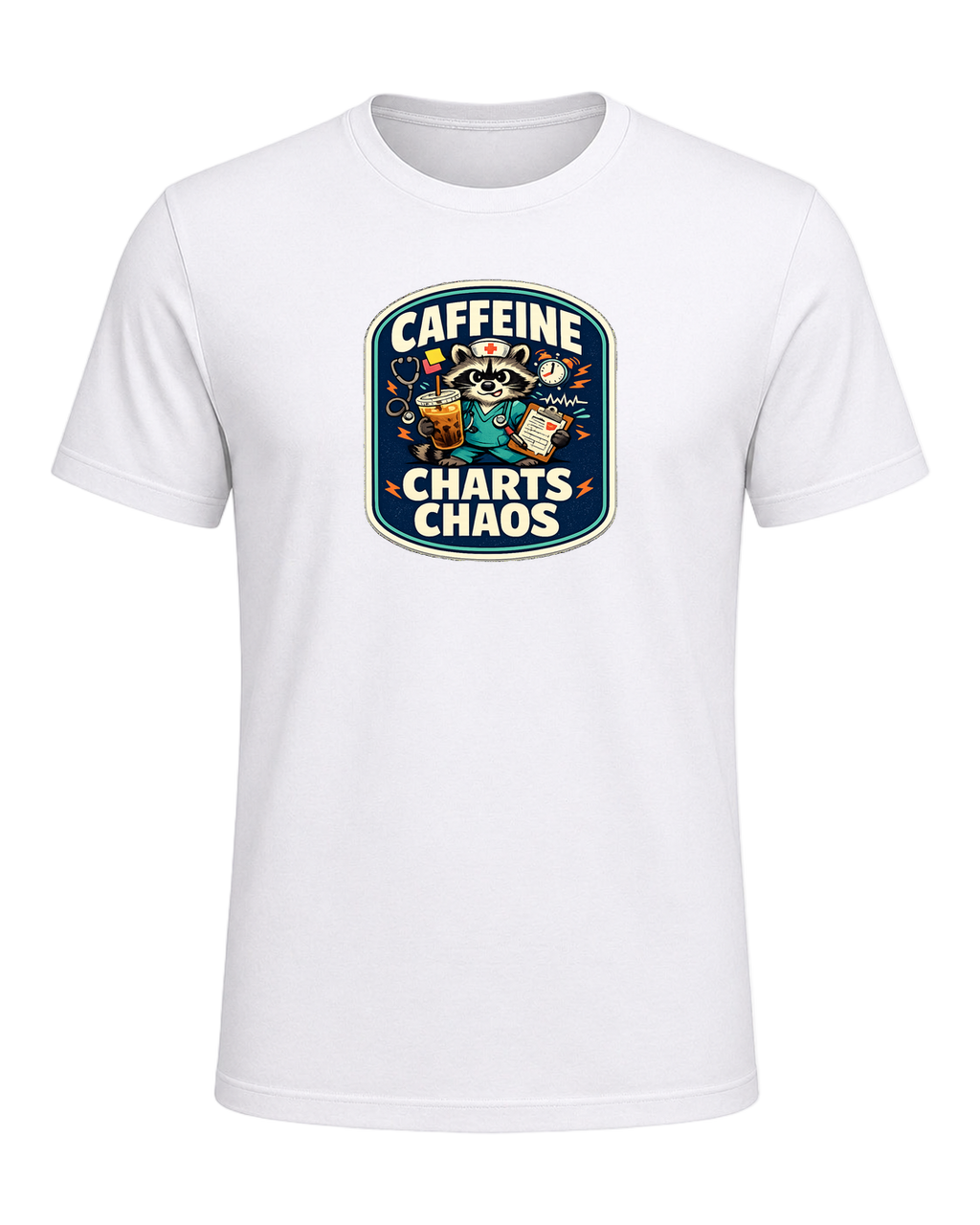 Caffeine Charts Chaos Tee — White