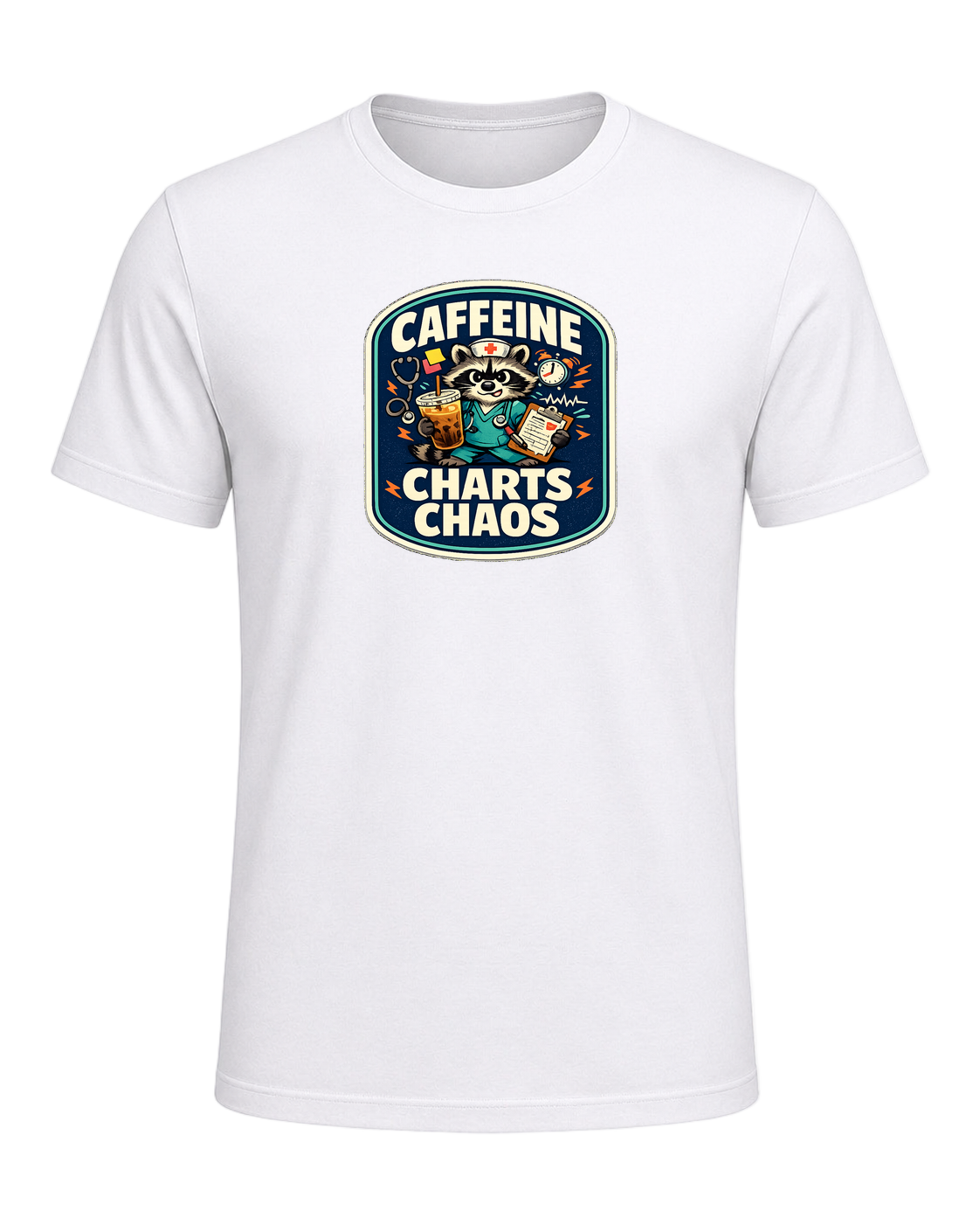 Caffeine Charts Chaos Tee — White
