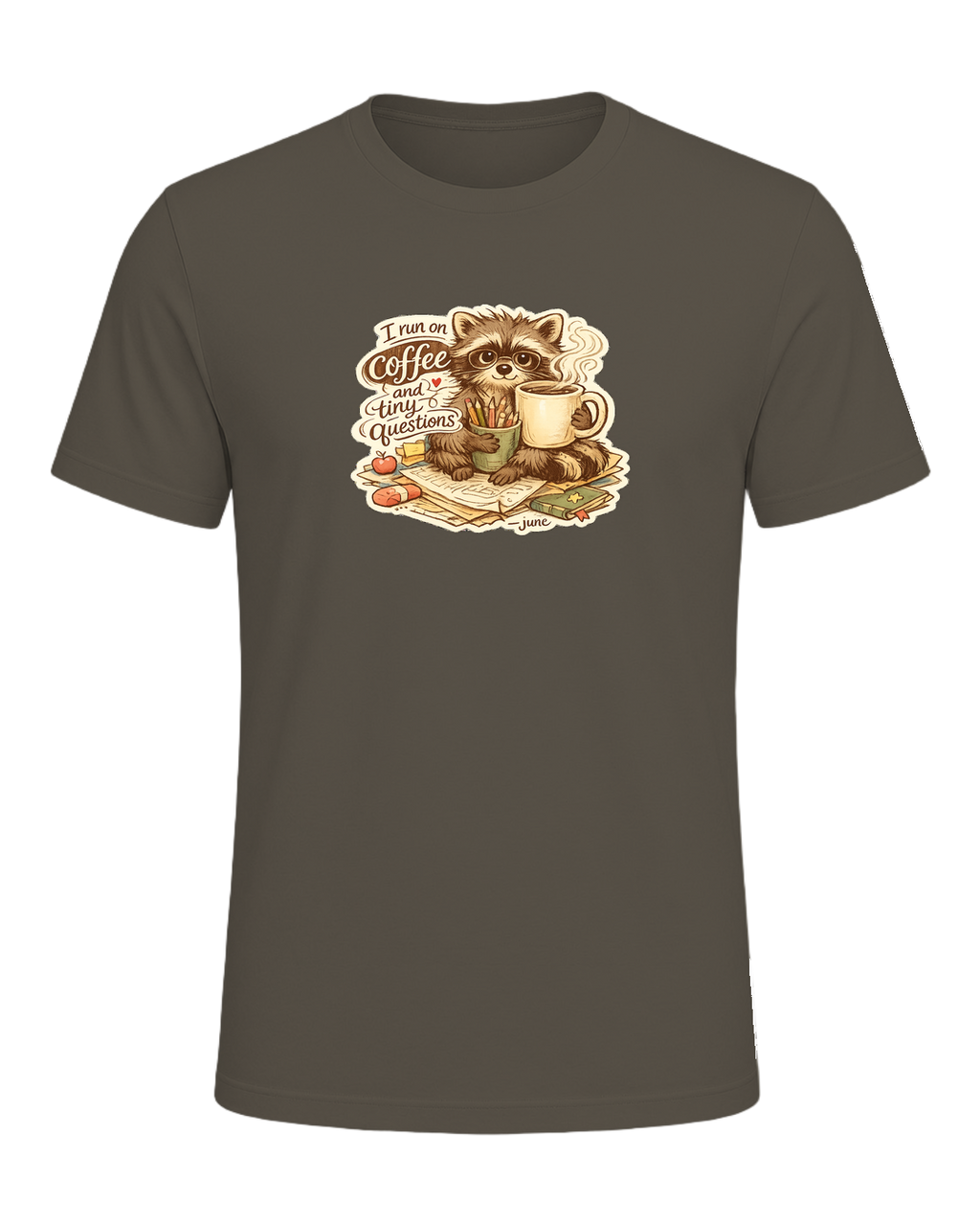 I Run On Coffee And Tiny Questions Tee — Army