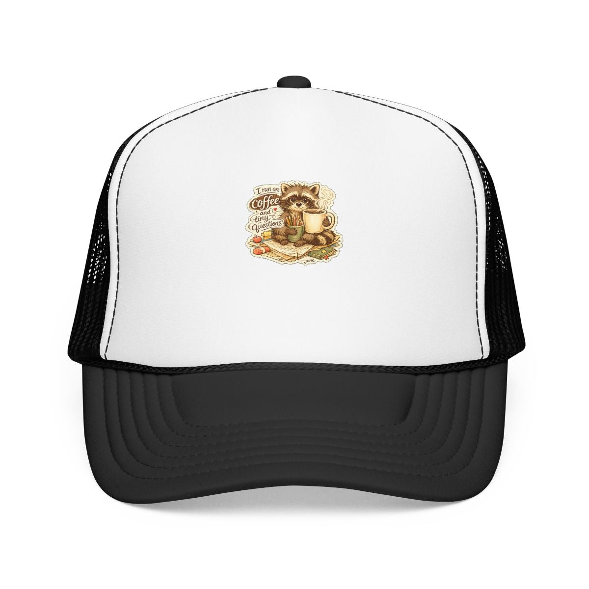 Kindergarten Teacher Hat — I Run on Coffee and Tiny Questions — hat design by June