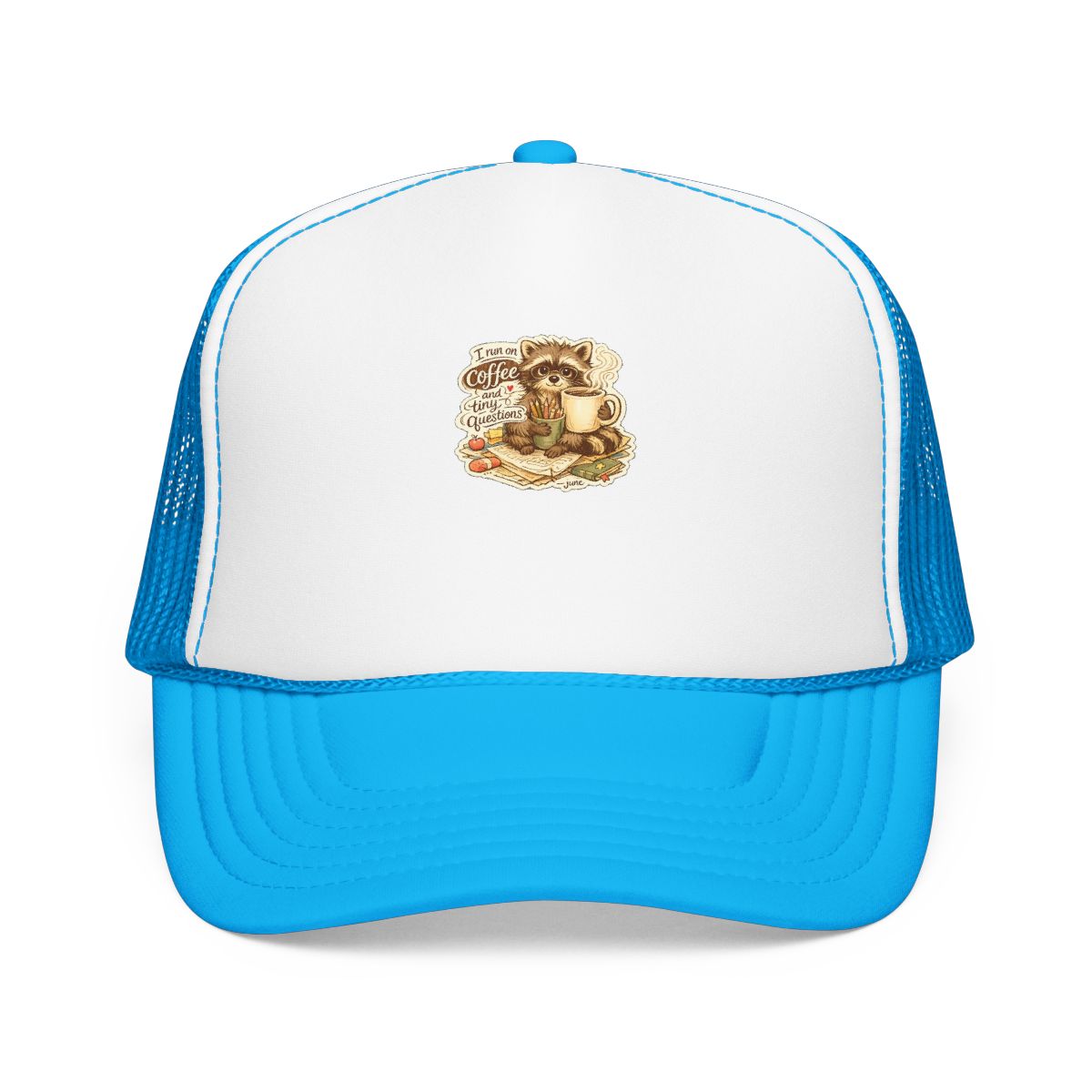 Kindergarten Teacher Hat — I Run on Coffee and Tiny Questions — hat design by June