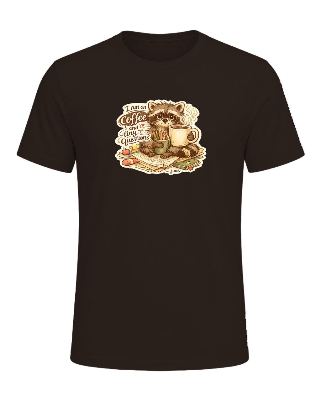 I Run On Coffee And Tiny Questions Tee — Brown