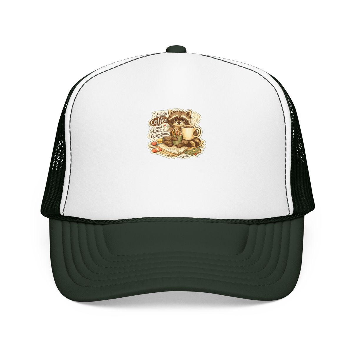 Kindergarten Teacher Hat — I Run on Coffee and Tiny Questions — hat design by June