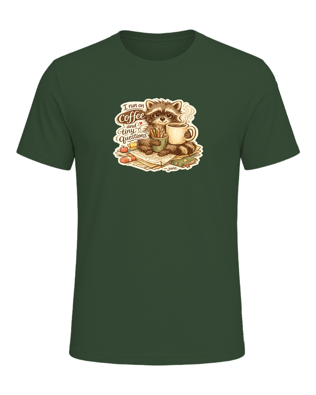 I Run On Coffee And Tiny Questions Tee — Heather Forest