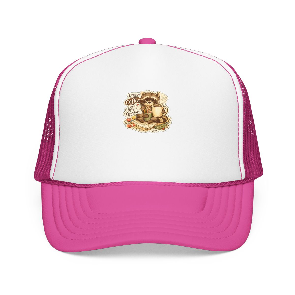 Kindergarten Teacher Hat — I Run on Coffee and Tiny Questions — hat design by June