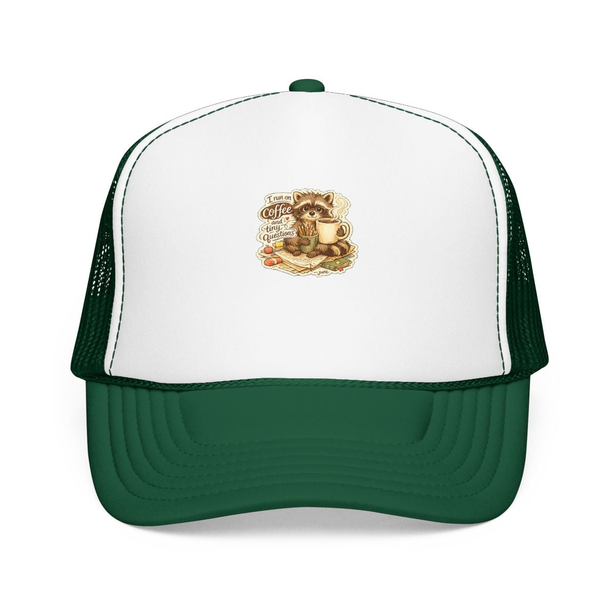 Kindergarten Teacher Hat — I Run on Coffee and Tiny Questions — hat design by June