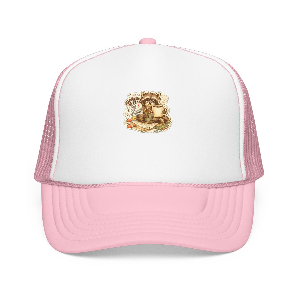 Kindergarten Teacher Hat — I Run on Coffee and Tiny Questions — hat design by June