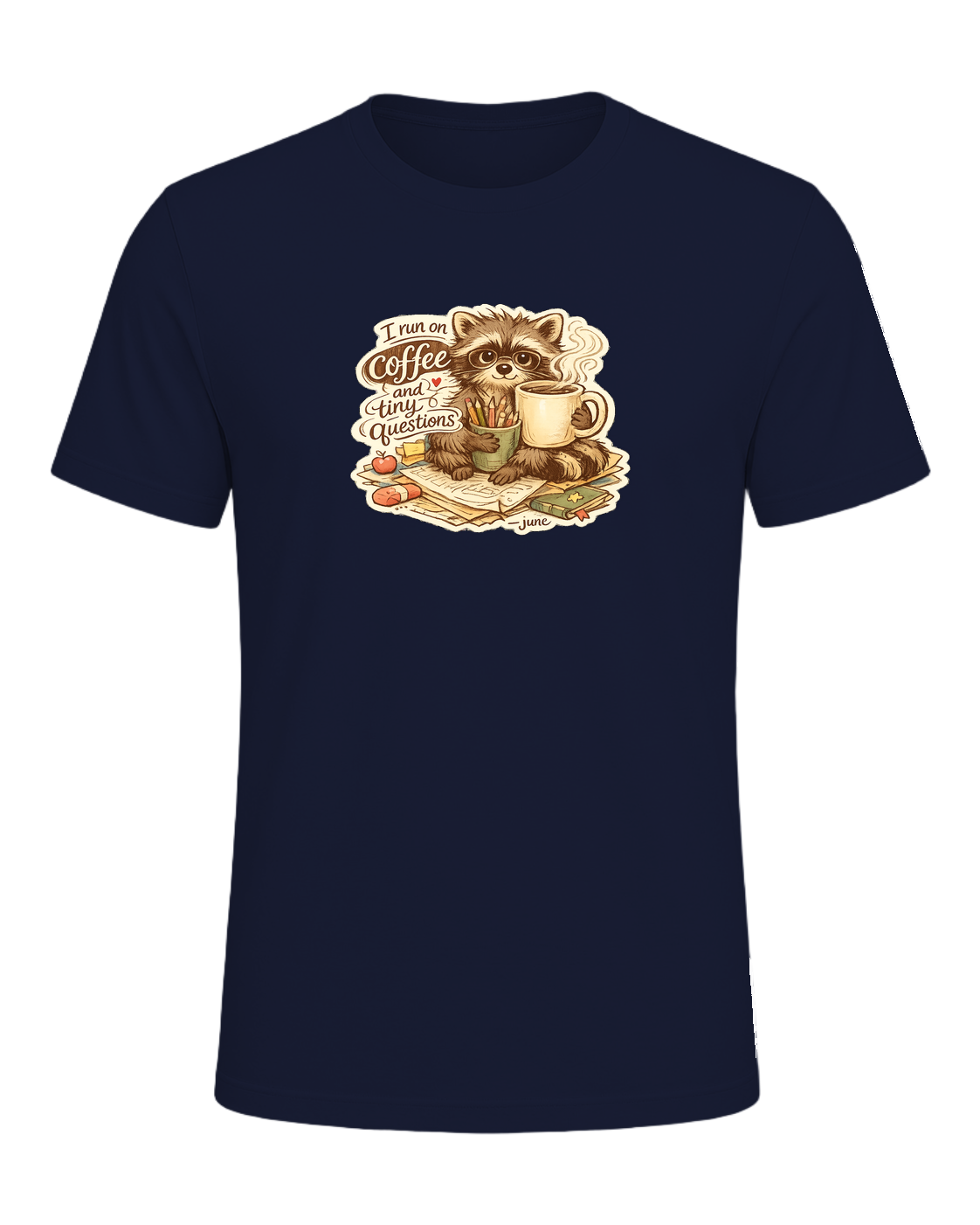 I Run On Coffee And Tiny Questions Tee — Navy