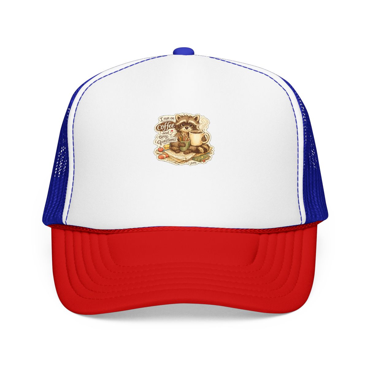 Kindergarten Teacher Hat — I Run on Coffee and Tiny Questions — hat design by June