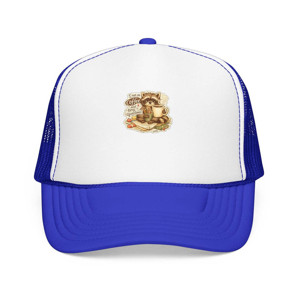 Kindergarten Teacher Hat — I Run on Coffee and Tiny Questions — hat design by June