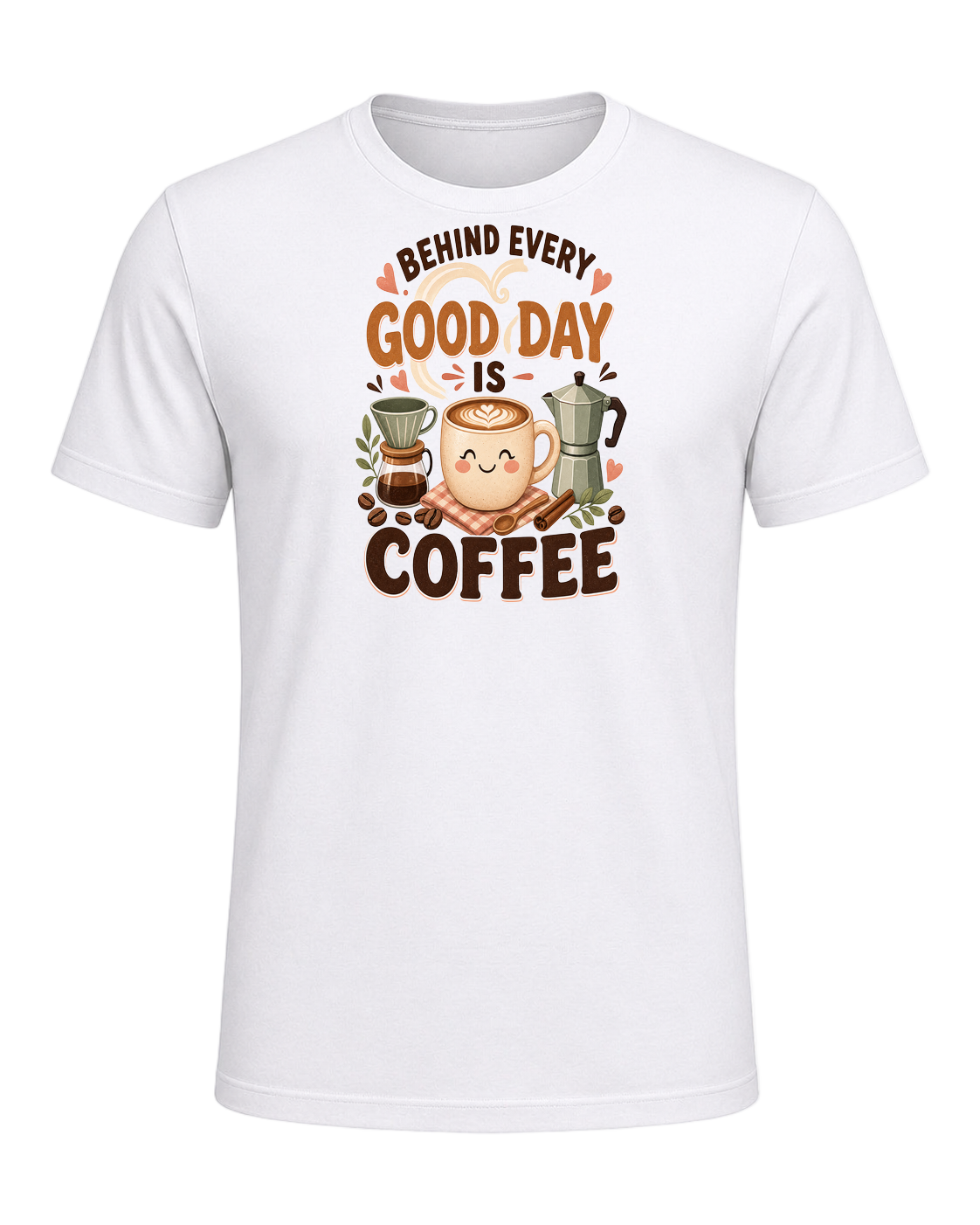 BEHIND EVERY GOOD DAY IS COFFEE — White