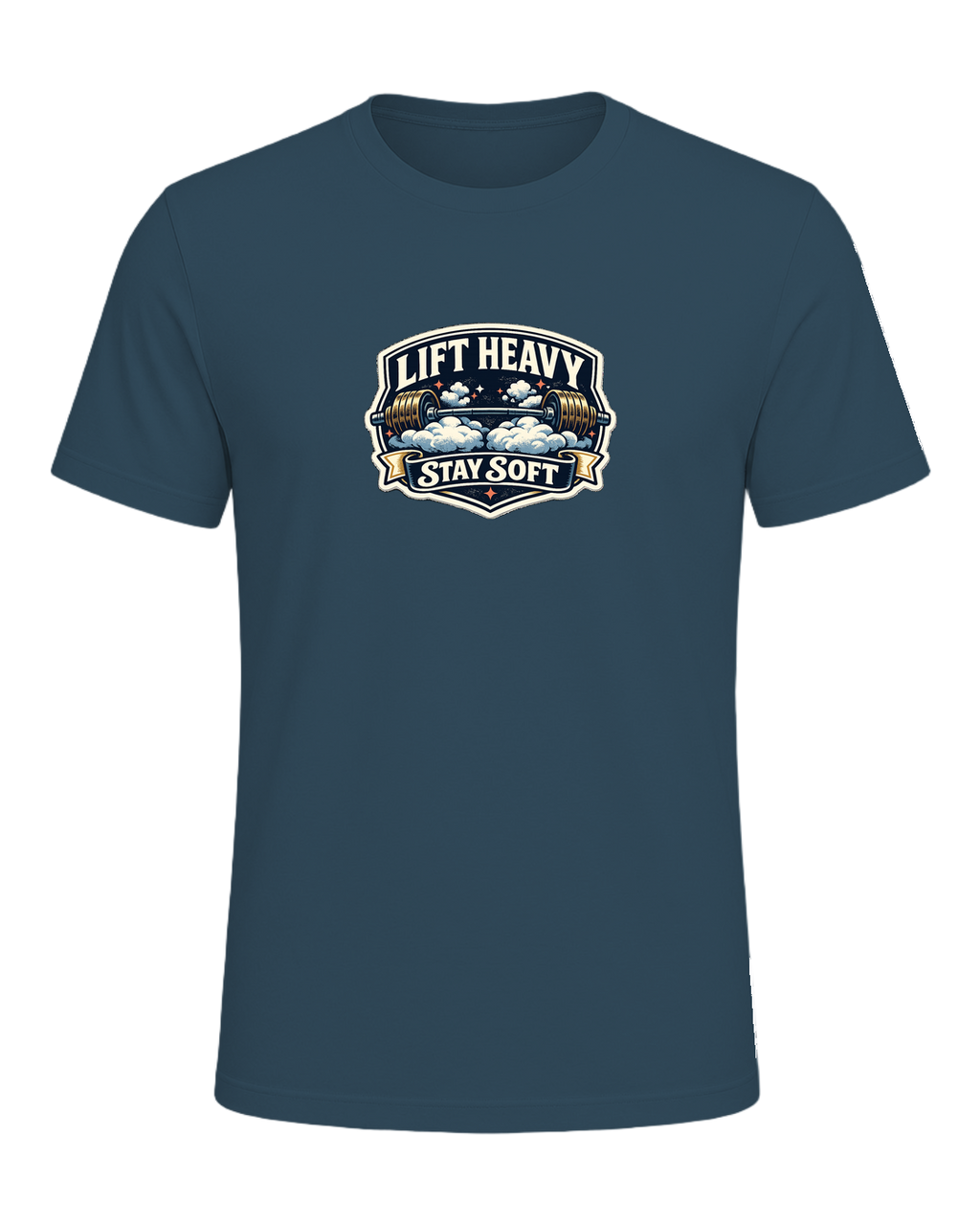 A funny vintage gym badge tee for lifters who train heavy and keep a soft heart. — Deep Teal