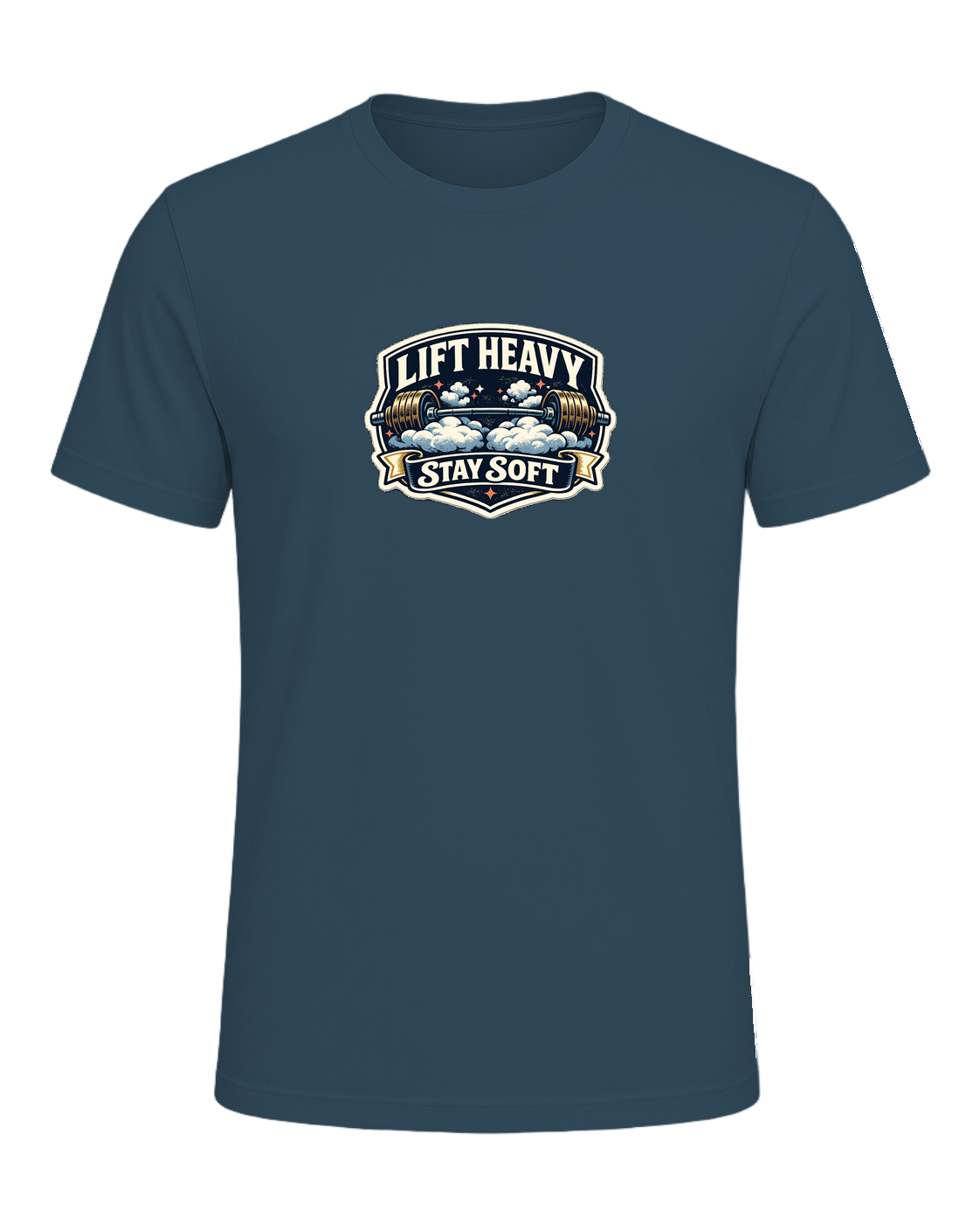 A funny vintage gym badge tee for lifters who train heavy and keep a soft heart. — Deep Teal