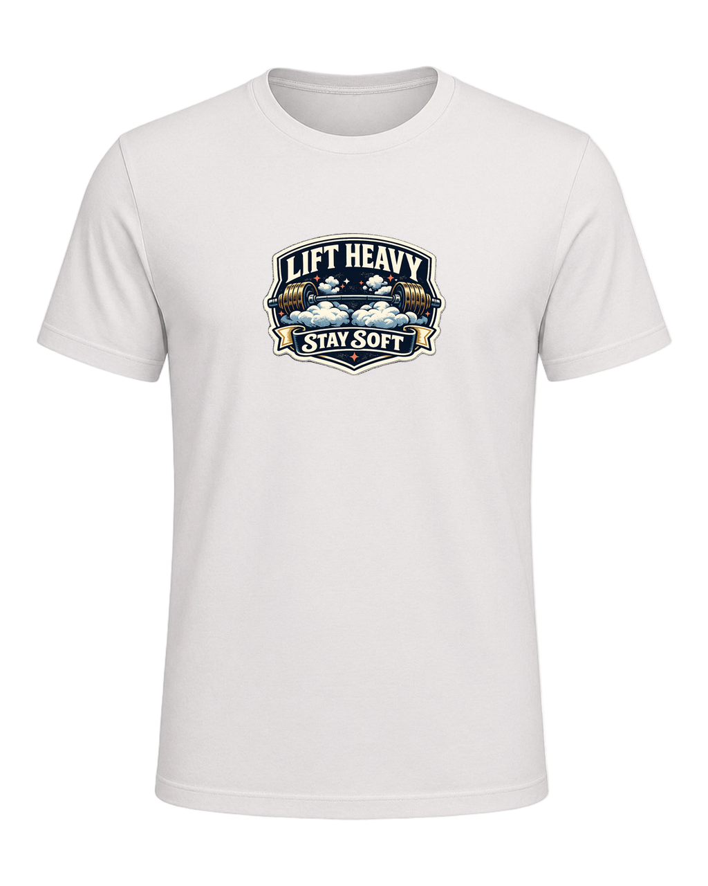 A funny vintage gym badge tee for lifters who train heavy and keep a soft heart. — Heather Cement