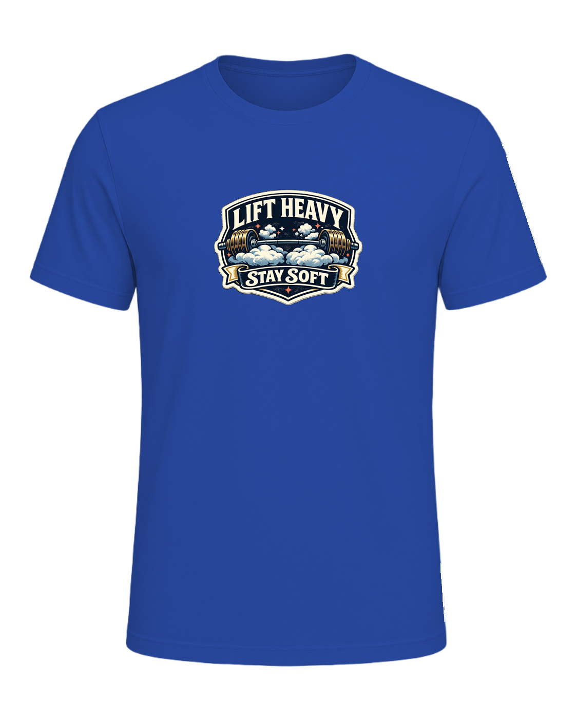 A funny vintage gym badge tee for lifters who train heavy and keep a soft heart. — True Royal