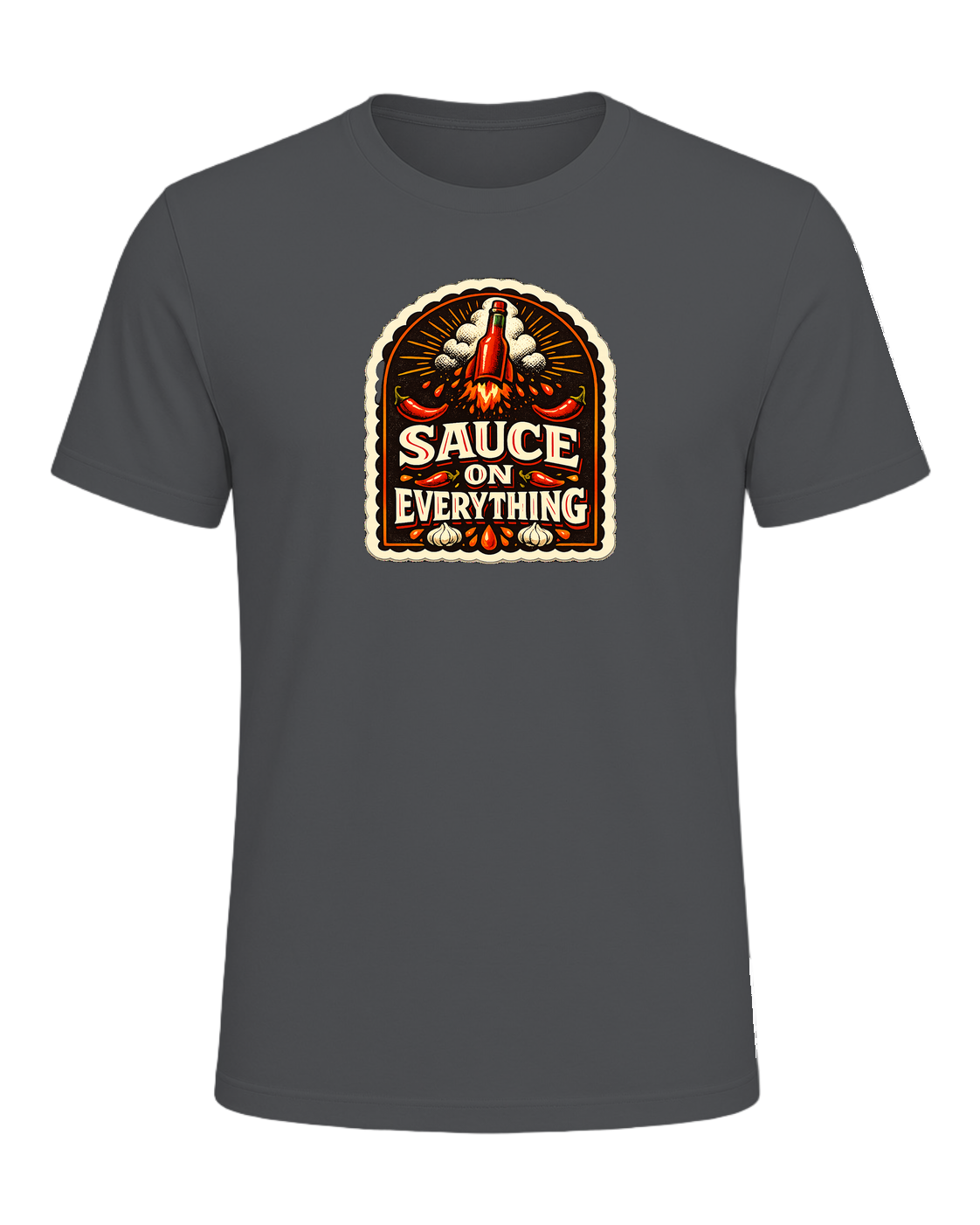 A bold vintage hot sauce label tee for the person who puts sauce on everything. — Asphalt