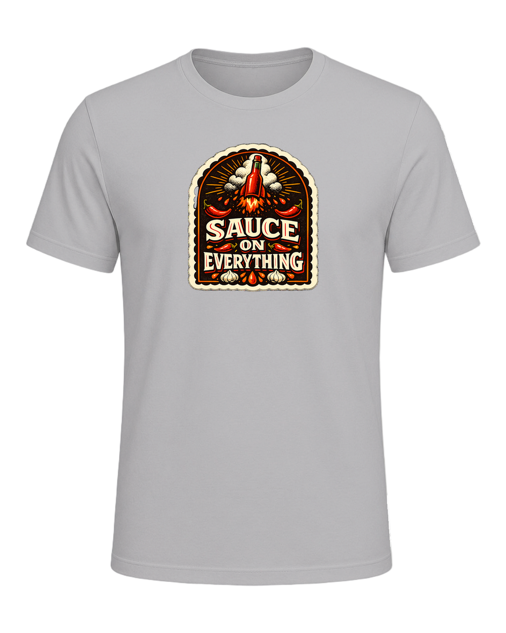 A bold vintage hot sauce label tee for the person who puts sauce on everything. — Athletic Heather