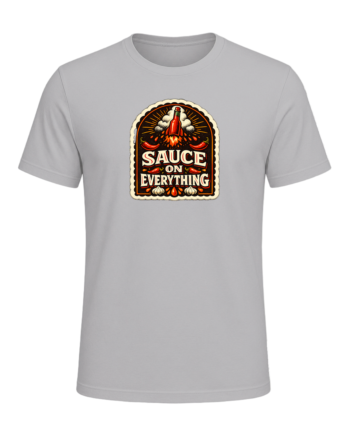 A bold vintage hot sauce label tee for the person who puts sauce on everything. — Athletic Heather