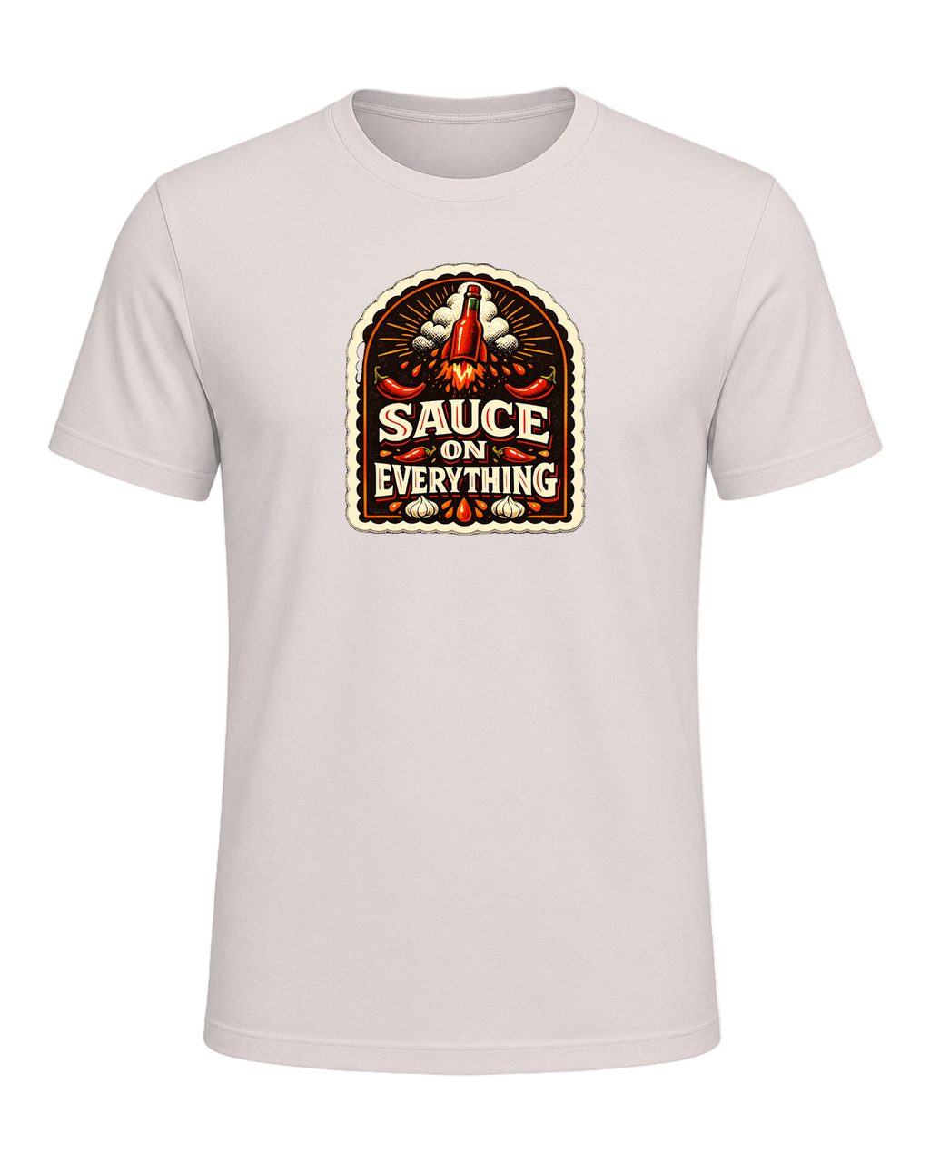 A bold vintage hot sauce label tee for the person who puts sauce on everything. — Heather Dust