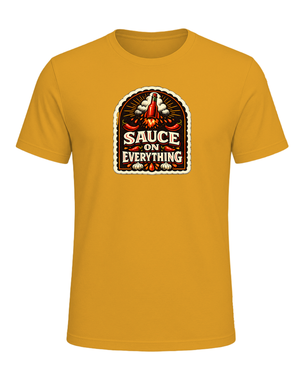 A bold vintage hot sauce label tee for the person who puts sauce on everything. — Mustard