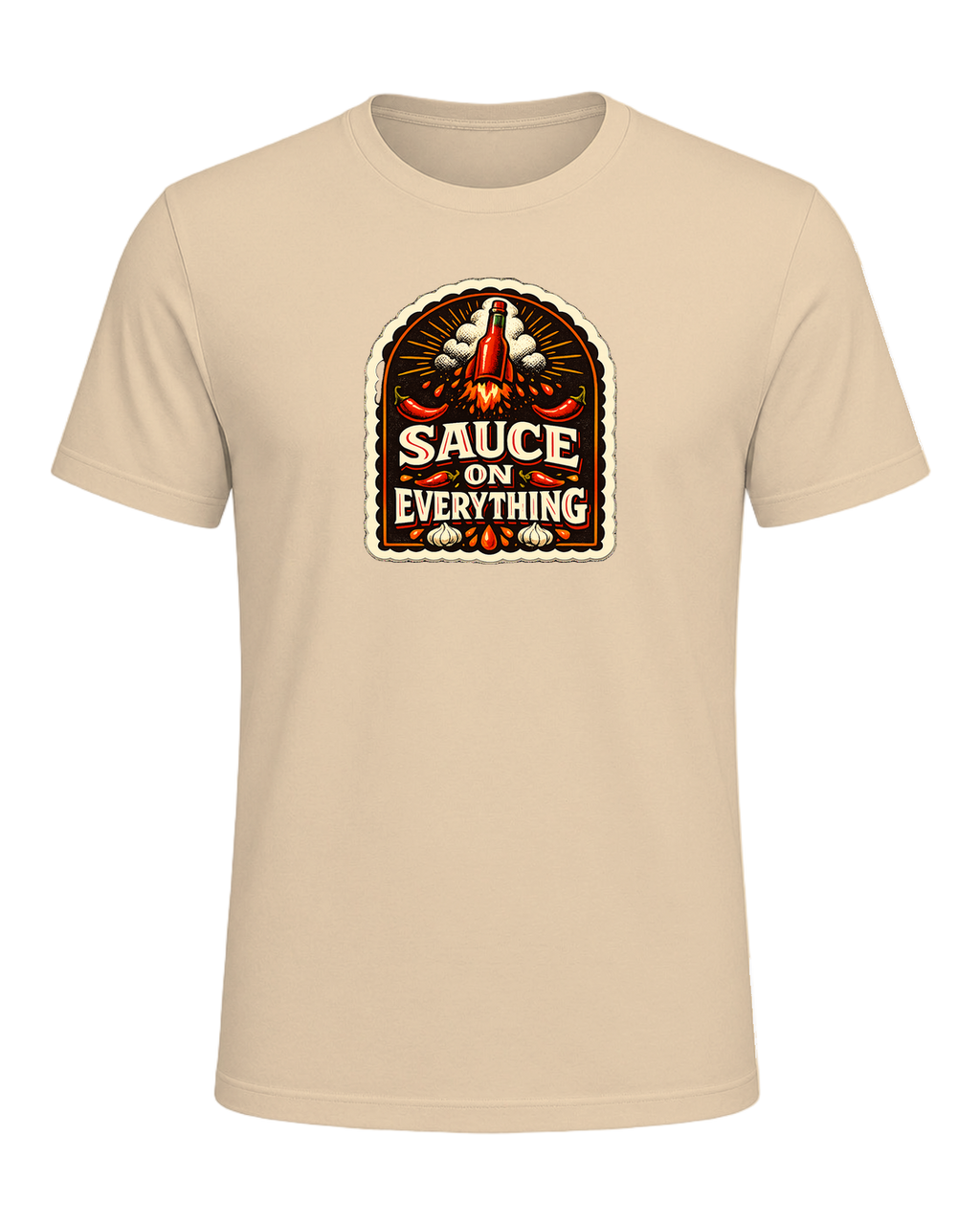 A bold vintage hot sauce label tee for the person who puts sauce on everything. — Soft Cream