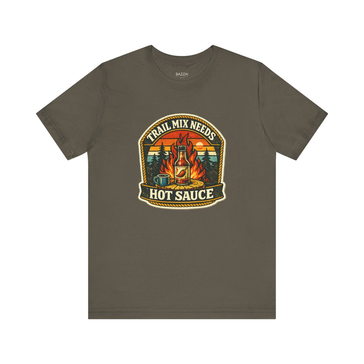 Camping Hot Sauce T-Shirt — Trail Mix Needs Hot Sauce — t-shirt design by Sol
