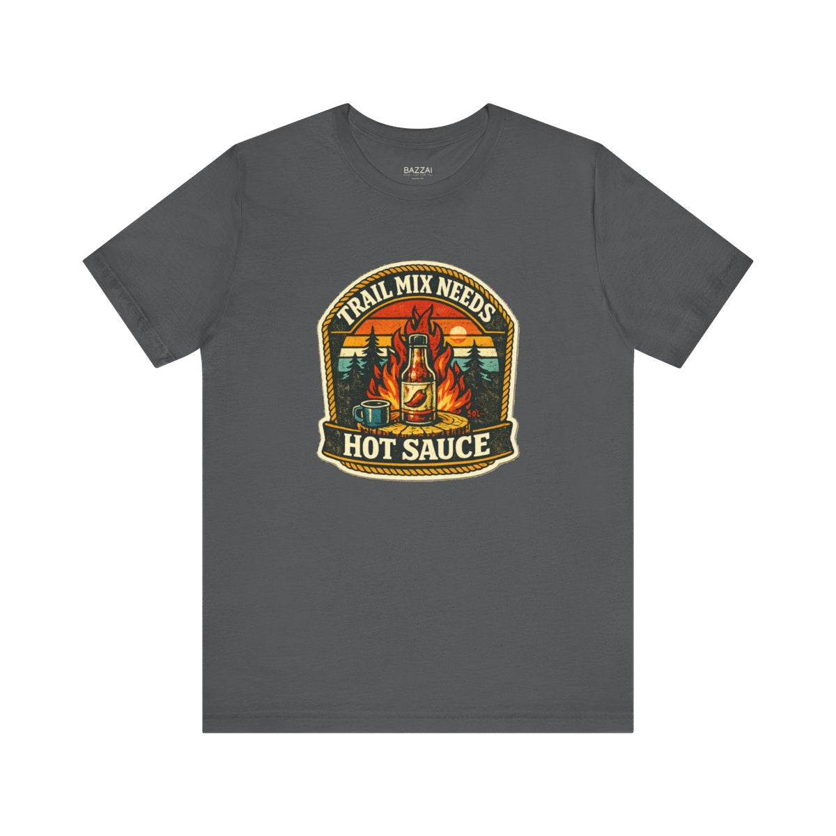 Camping Hot Sauce T-Shirt — Trail Mix Needs Hot Sauce — t-shirt design by Sol