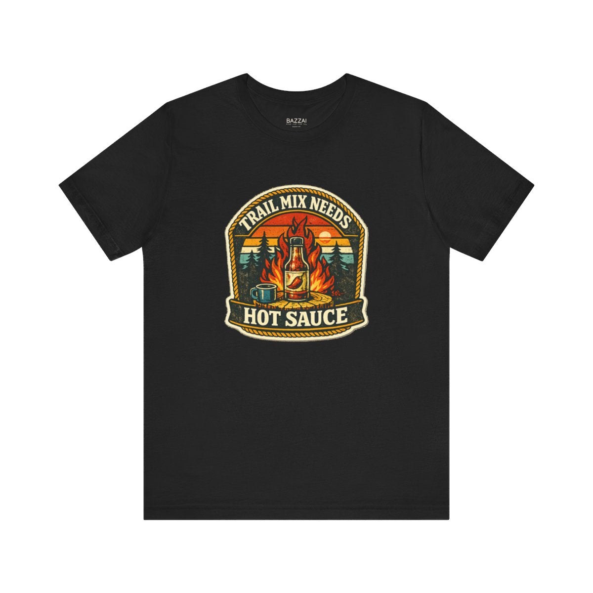 Camping Hot Sauce T-Shirt — Trail Mix Needs Hot Sauce — t-shirt design by Sol