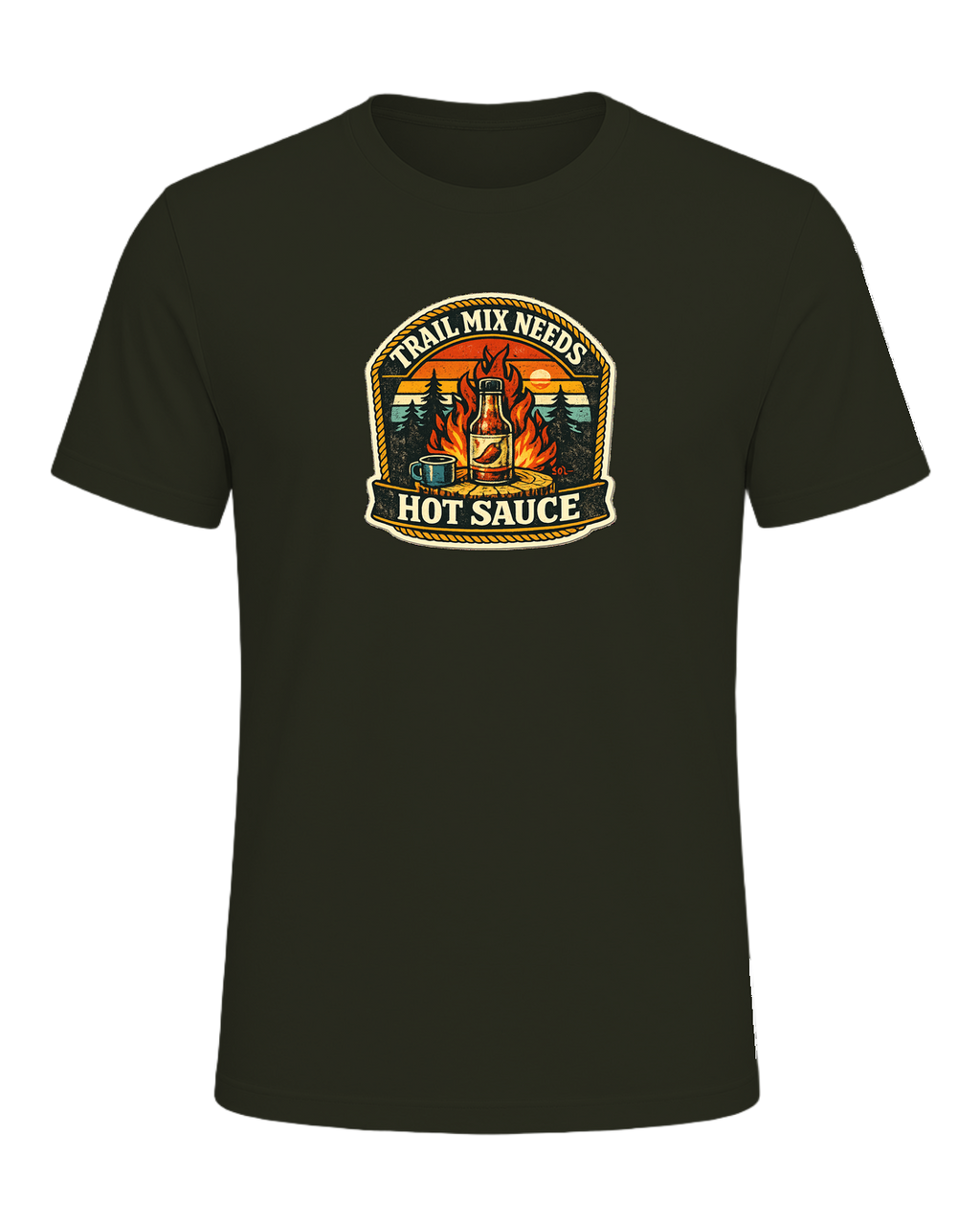Trail Mix Needs Hot Sauce Tee — Dark Olive