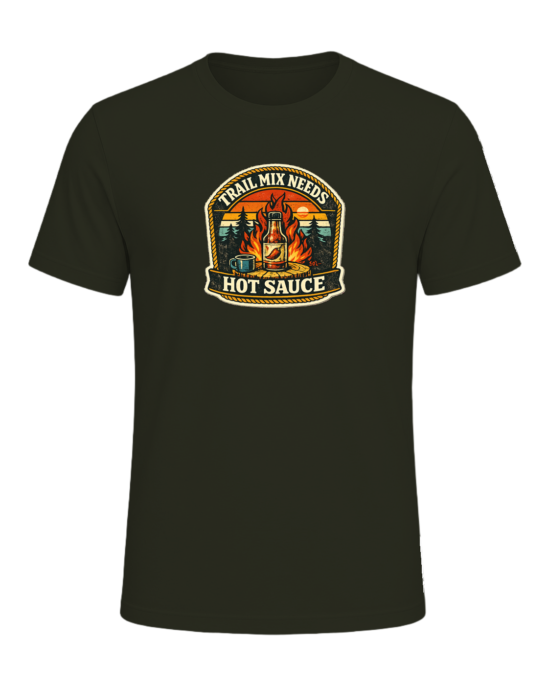 Trail Mix Needs Hot Sauce Tee — Dark Olive