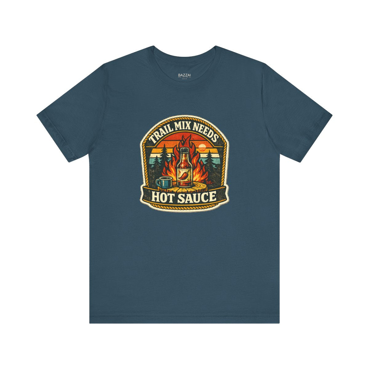 Camping Hot Sauce T-Shirt — Trail Mix Needs Hot Sauce — t-shirt design by Sol