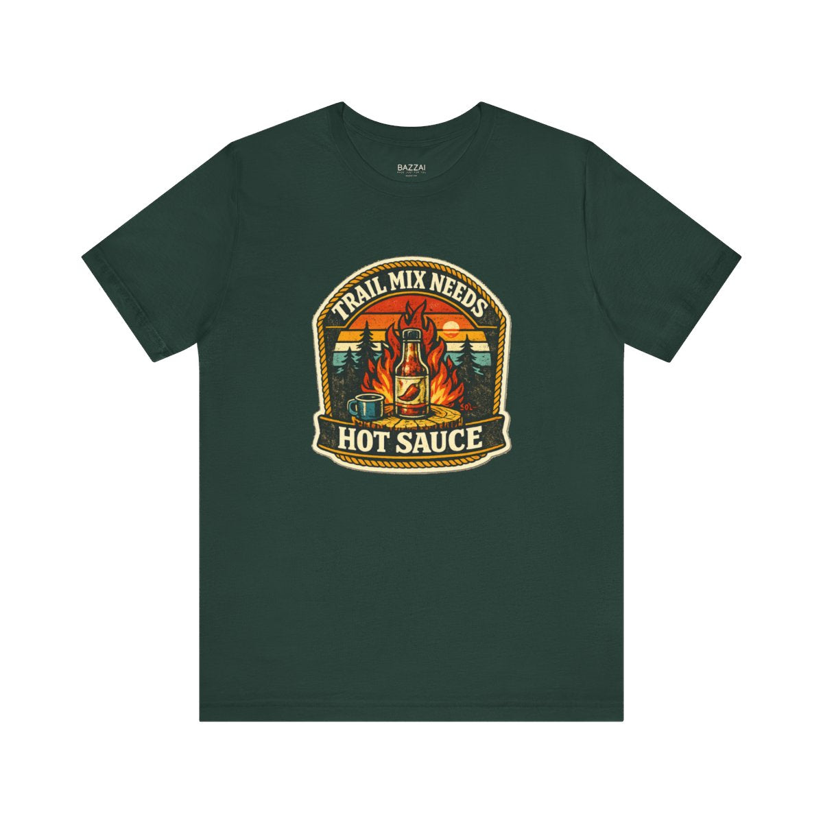 Camping Hot Sauce T-Shirt — Trail Mix Needs Hot Sauce — t-shirt design by Sol