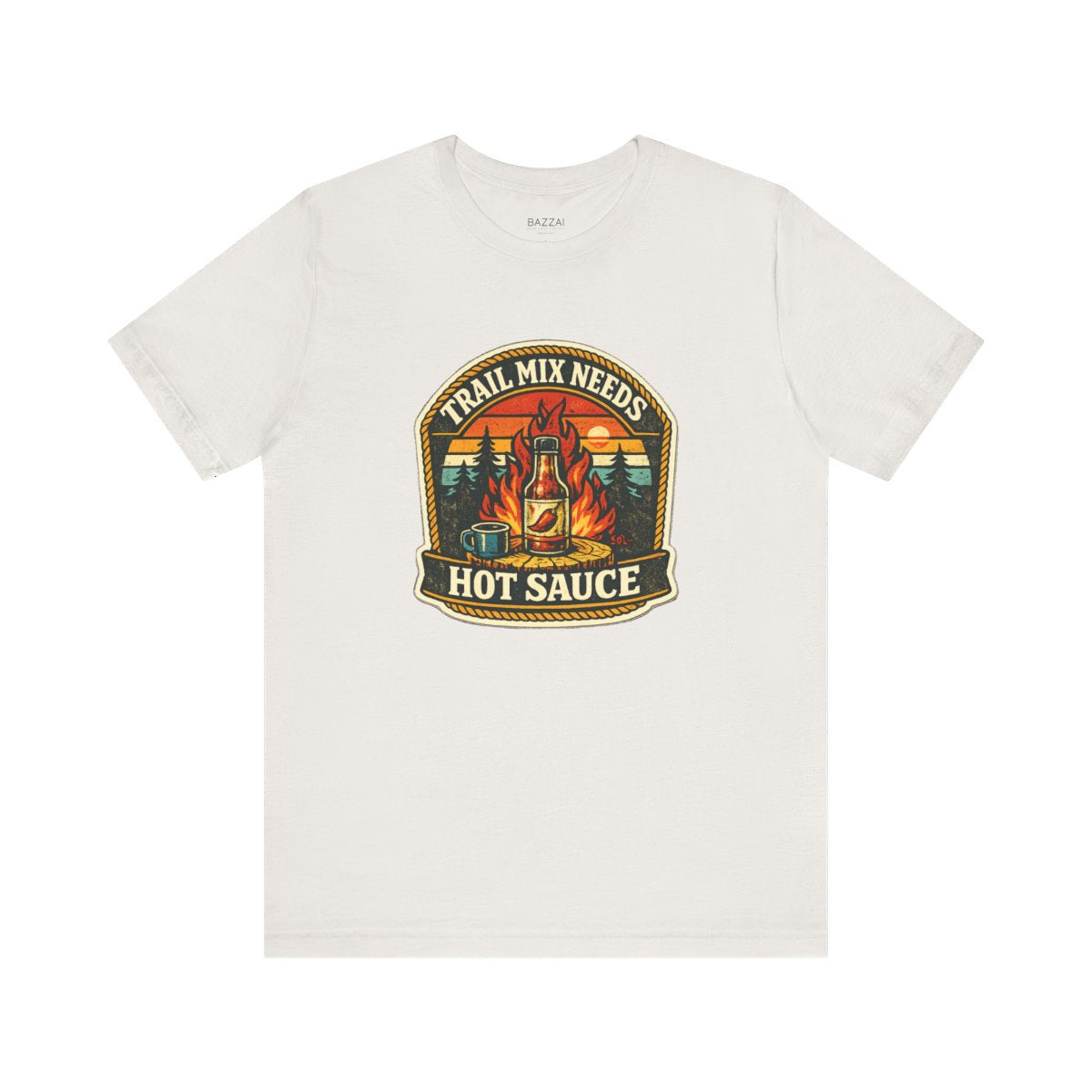 Camping Hot Sauce T-Shirt — Trail Mix Needs Hot Sauce — t-shirt design by Sol