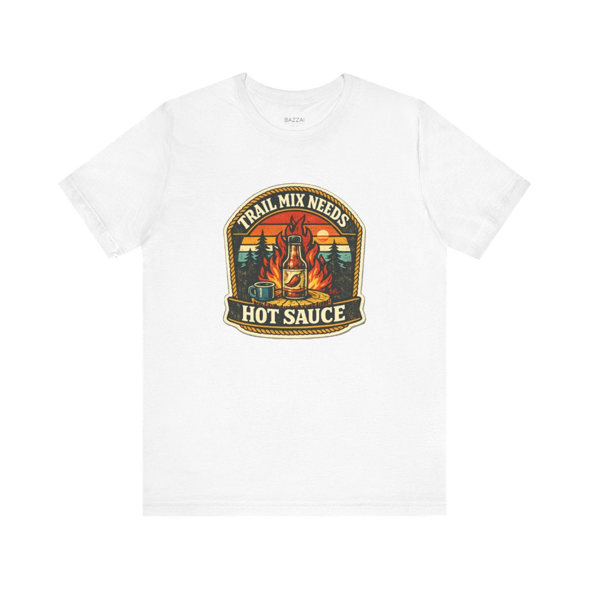 Camping Hot Sauce T-Shirt — Trail Mix Needs Hot Sauce — t-shirt design by Sol