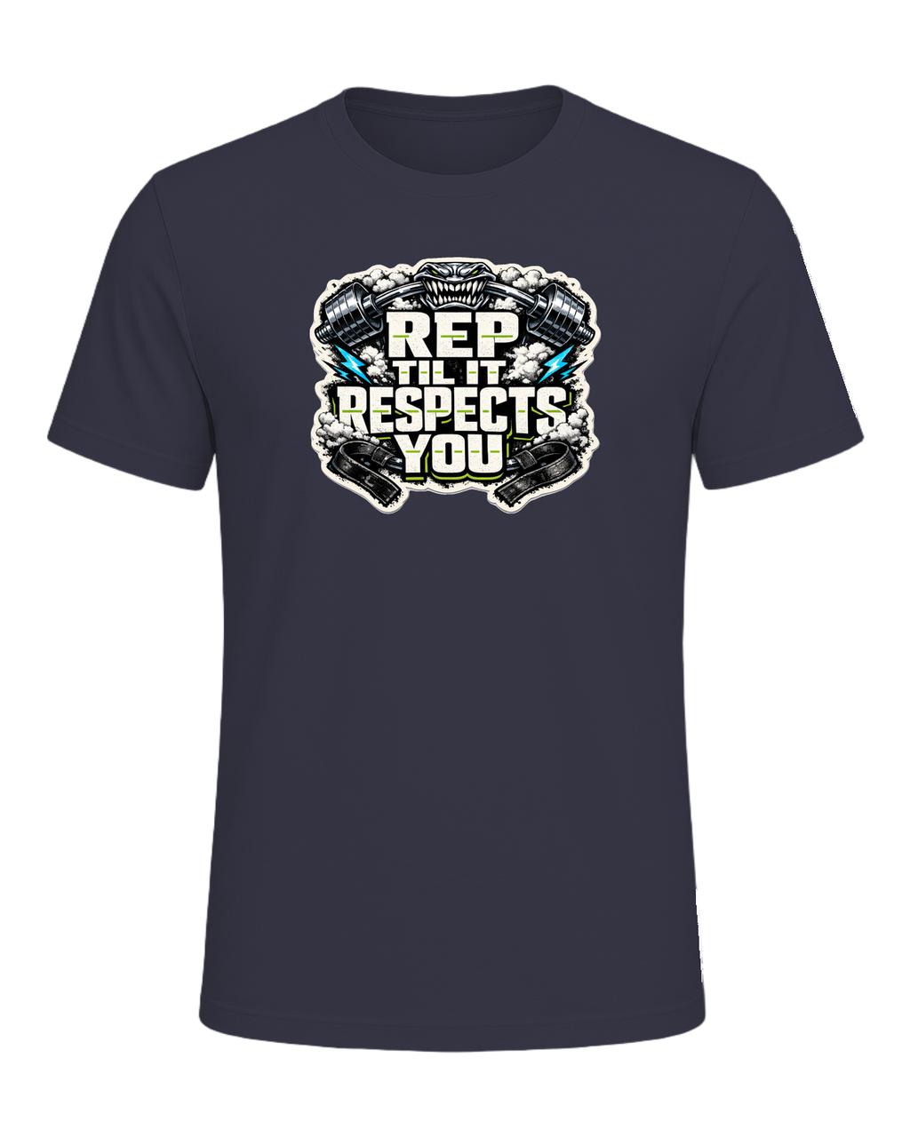Rep Til It Respects You Tee — Heather Midnight Navy