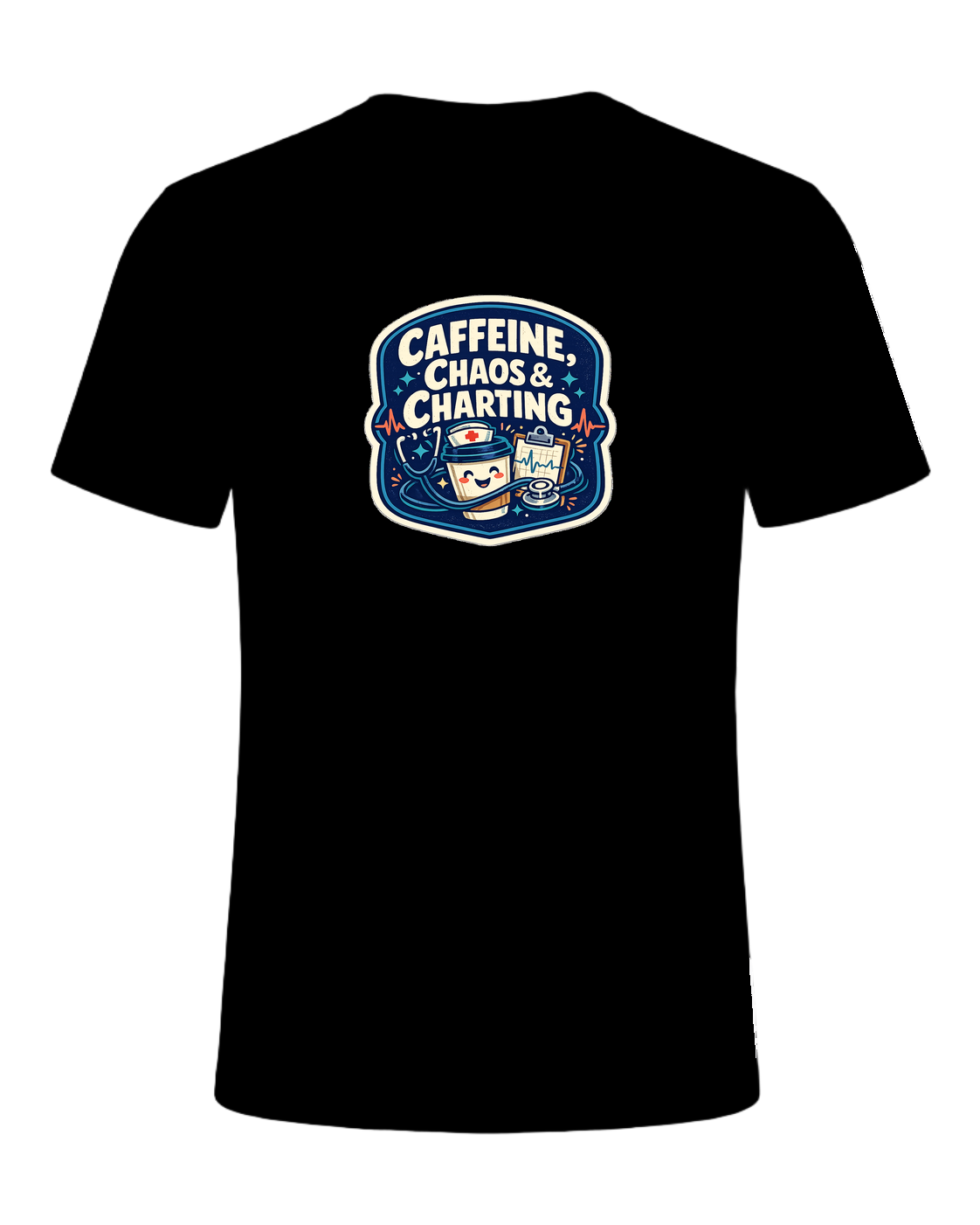 Caffeine, Chaos & Charting Tee — Black