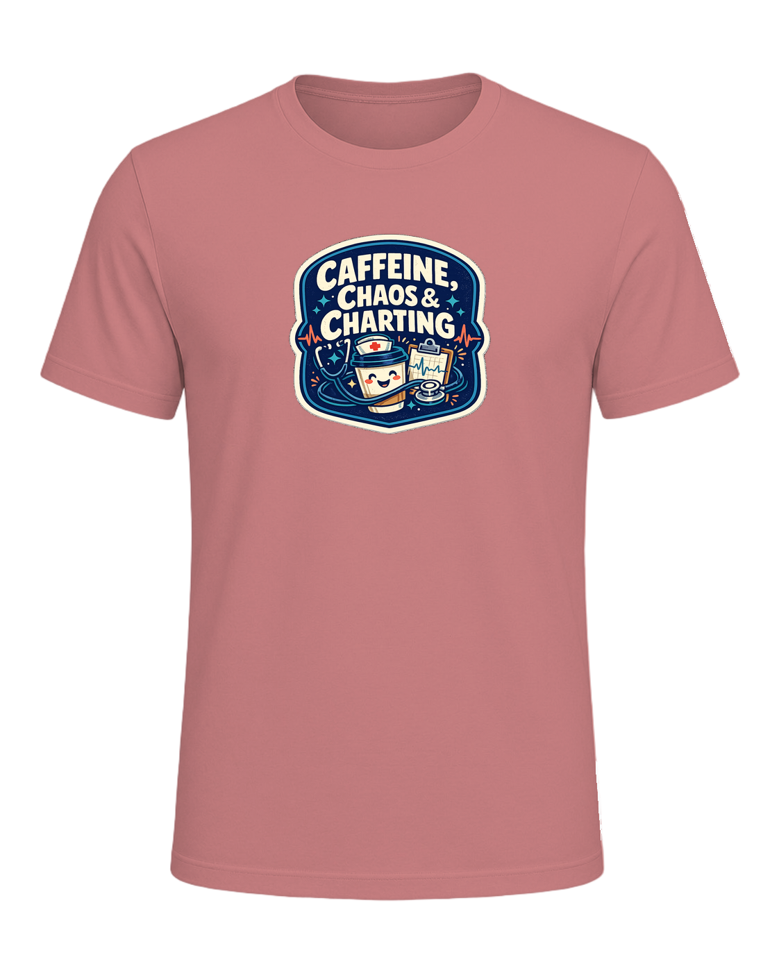 Caffeine, Chaos & Charting Tee — Heather Mauve