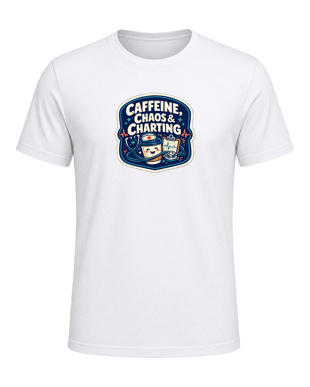 Caffeine, Chaos & Charting Tee — White