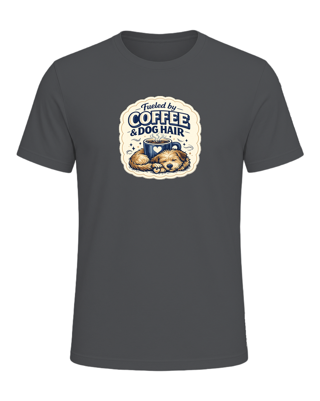 Fueled By Coffee & Dog Hair Tee — Asphalt
