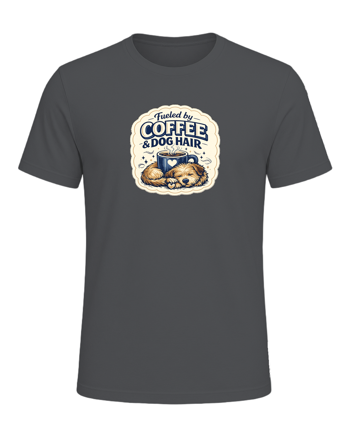 Fueled By Coffee & Dog Hair Tee — Asphalt
