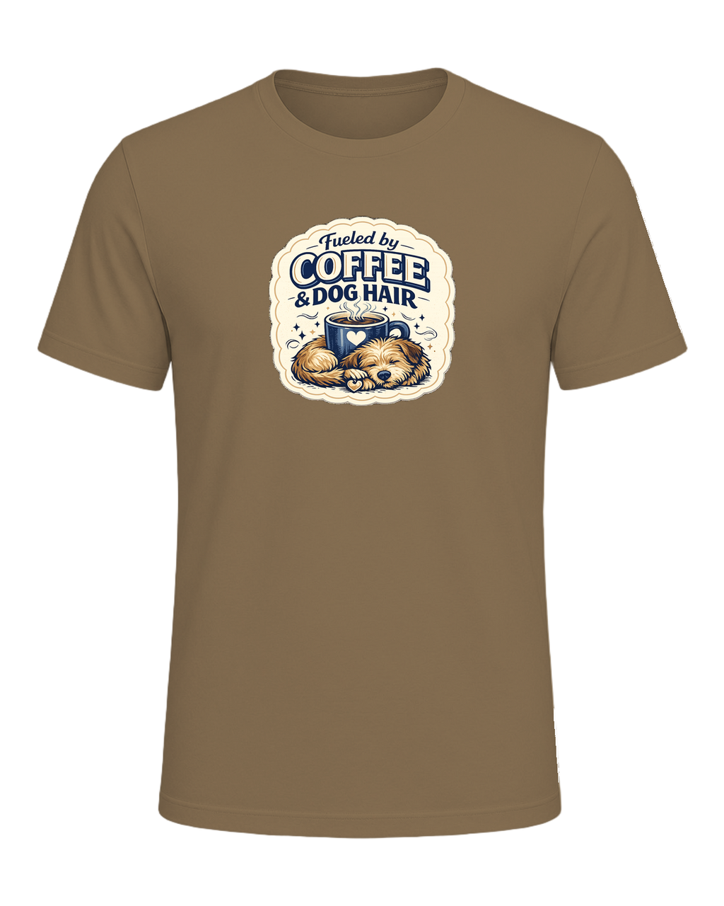 Fueled By Coffee & Dog Hair Tee — Heather Olive