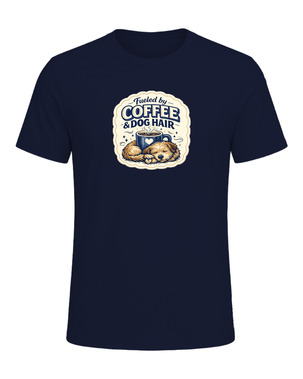 Fueled By Coffee & Dog Hair Tee — Navy