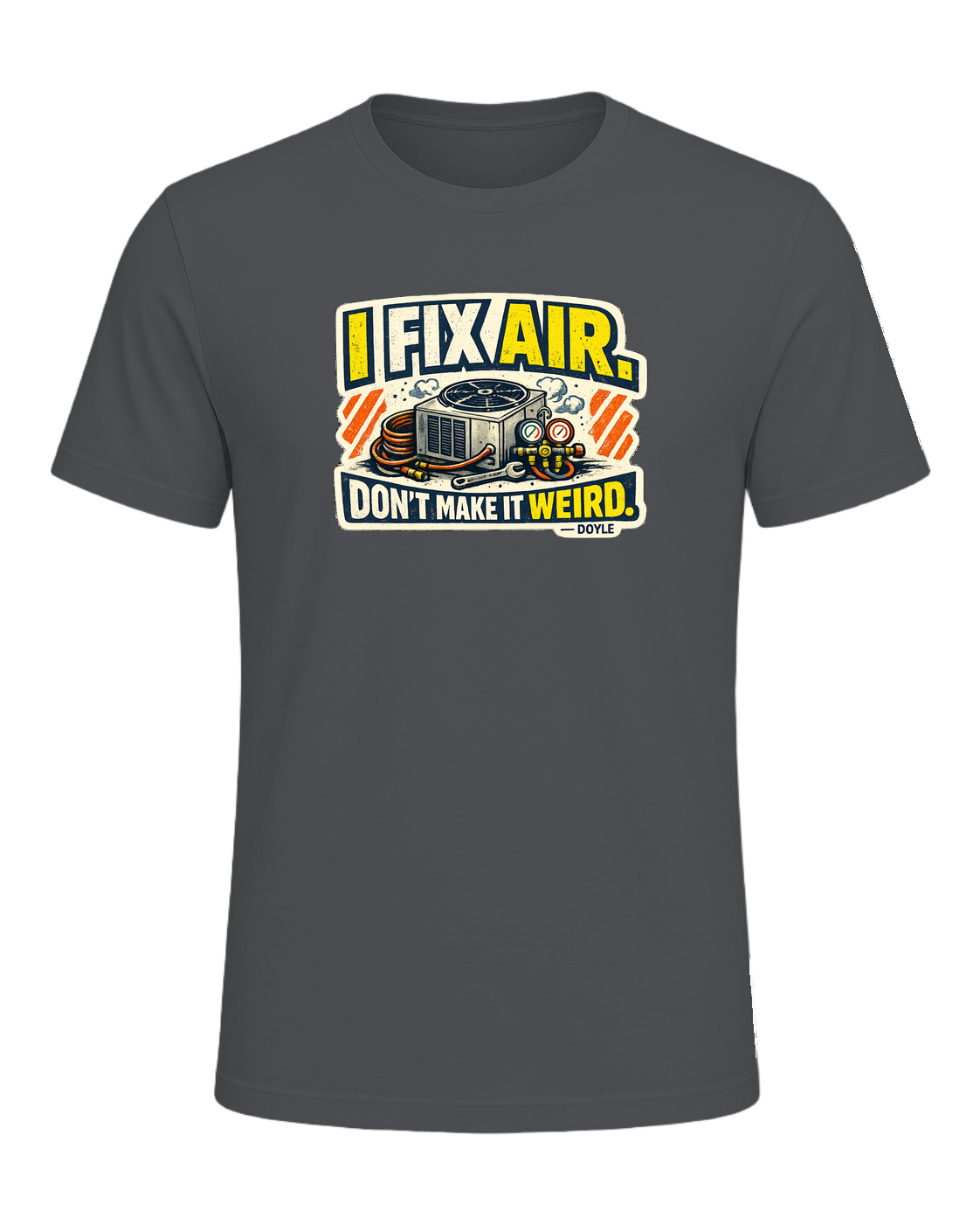 A gritty workwear HVAC tee for the tech everyone calls when the air gets weird. — Asphalt