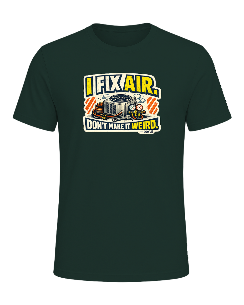 A gritty workwear HVAC tee for the tech everyone calls when the air gets weird. — Forest